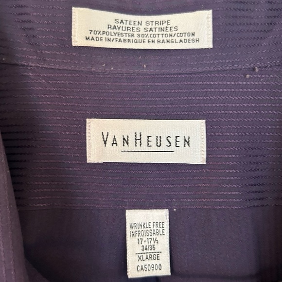 Van Heusen Men’s Purple Button Up Dress Shirt Striped Size XL Neck 17.5 Pocket - Picture 8 of 11